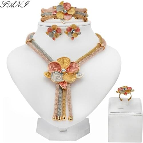 Fani Exquisite Dubai Gold Colorful Jewelry Set Nigerian Wedding accessories jewelry set African Beads woman costume Jewelry Set