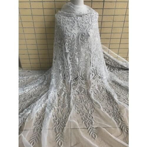 Hot Sale French Lace Fabric with beads ZH-5288817 Nigeria Lace High Quality African Tulle Lace Fabric For Wedding Party Dress