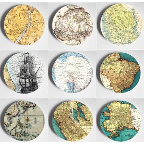 Art Map Drawing Wall Plate Wall Display Decorative Plate High-Quality Handmade Art Plate Home Bar Hotel Decorative Background