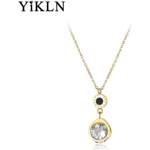 YiKLN Classic AAA CZ Crystal Pendant Roman Letter Necklace For Women Stainless Steel Wedding Female Necklace Jewelry YN18037