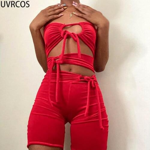 UVRCOS Rompers Womens Jumpsuit Shorts Summer 2021 Slim Breast Wrapping Hollow Out Lace Up Sexy Elastic Comfortable Onesie Women