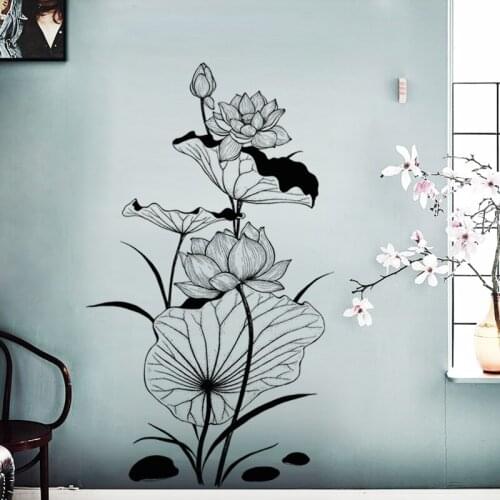 Creative Ink Lotus Wall Stickers Living Room Bedroom Backdrop Wall Decoration Large Mural Home Office Decor Art Wallpaper