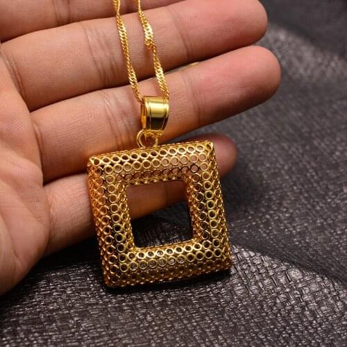 Annayoyo Dubai, Ethiopia Gold Color Necklace Pendant For Man Woman Square openwork necklace christmas present Gift