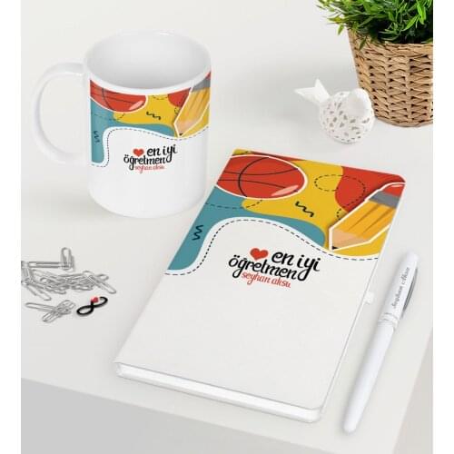 Personalized Best Teacher White Notebook Pen Mug Seti-5