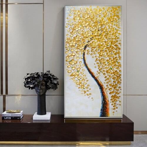 Modern Golden Point Tree Canvas Art Printings On The Wall Abstract Golden Graffiti Art Posters Cuadros Pictures Home Decor
