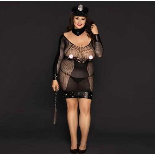 JSY Plus Size Womens Sexy Latex Dress Lingerie Hot Erotic Police Uniform Cosplay Apparel Sex Role Play Nightwear Porno Costumes