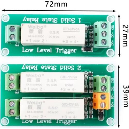 5A 1 2 Channel Way 5V/12V/24V Relay Module Low Level Trigger Solid State Relay DC Control Board DC Single Phase Device