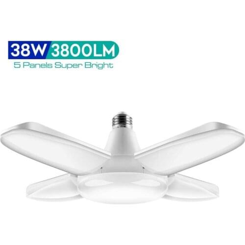 Led Bulb E27 38W Led Lamp Ceiling Fan Lampada Led Light 85-265V Foldable Fan Blade Angle Adjustable For Home Garage Lighting Hot