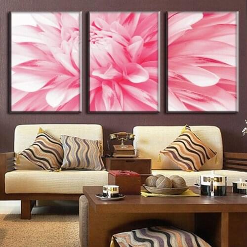 Modern HD Printed Wall Art Frame Canvas Pictures 3 Pieces Pink Daisies Flower Paintings Posters Home Decoration For Living Room