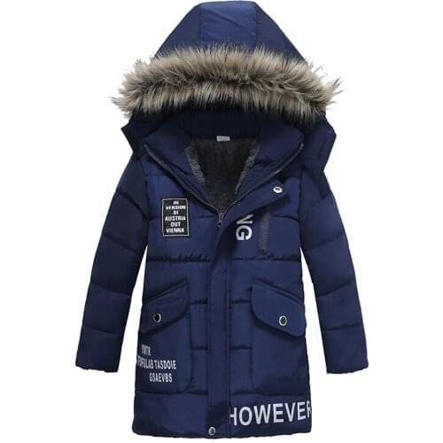 Warm Thickening Winter Fur Collar Child Long Coat Children Outerwear Windproof Big Boys Girls Jackets For 3-8 Years Old