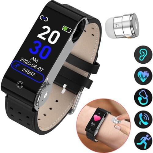 2 in 1 Smart Watch Twins Earphones with Heart Rate Monitor Pedometer Sport Fitness Wristband for iPhone Android Phones