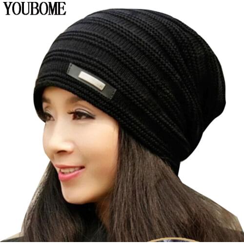 YOUBOME Brand Skullies Beanies Women Winter Hats For Men Knitted Hat Male Caps Bonnet Warm Thich Fur Black Winter Beanie Hat Cap
