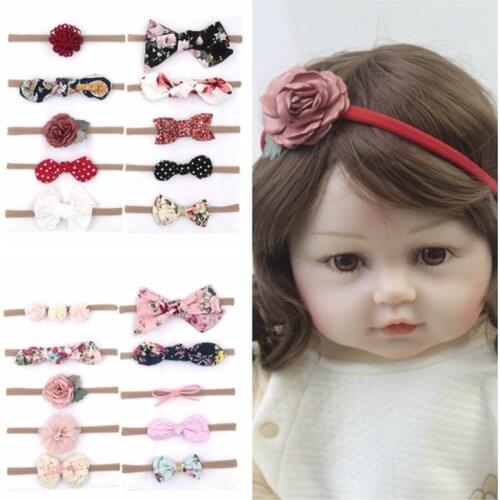 Yundfly 10pcs/pack New Vintage Baby Girls Bowknot Nylon Hairband Set Toddler Flower Headband Set Kids Hair Accessories