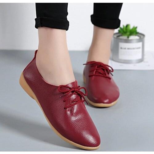 Women flats genuine leather shoes female fashion casual comfortable women shoes solid lace-up summer shoes woman ladies shoes