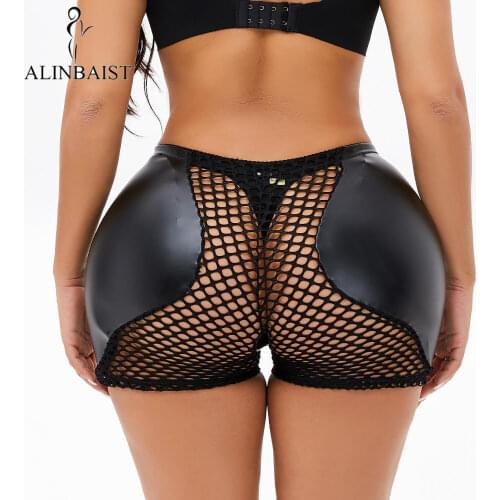 Women Synthetic Leather Underwear Mesh Sponge Pads Body Shapers Hips Up Fake Ass Padded Shapewear PU Control Panties Hip Pads
