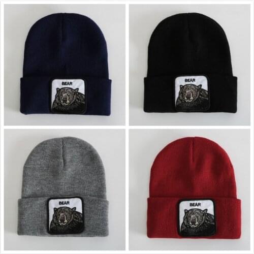 New Adult Winter Curled Animal Embroidery Bone Bonnet Knitted Hat Womens Skullies Beanies Caps Gorras for lady