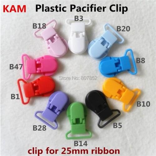 10 color mixed ) 30pcs 25mm D Shape Kam Plastic Dummy Pacifier Chain Clip Alligator Suspender Clip