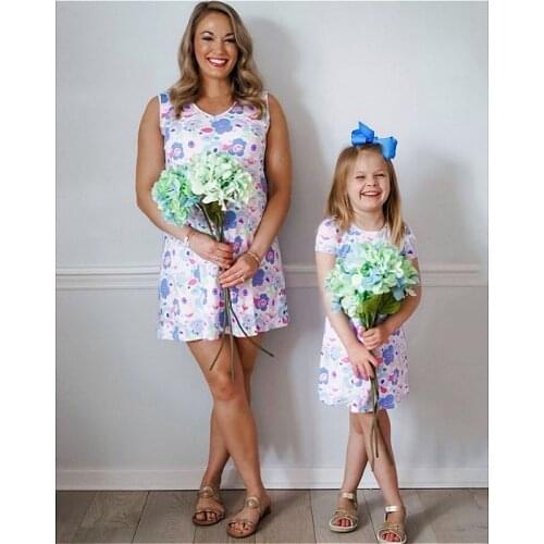 2021 New Mother and Daughter Matching Dress Summer Family Clothes Sleeveless Floral Casual Dress Mommy and Me Outfits