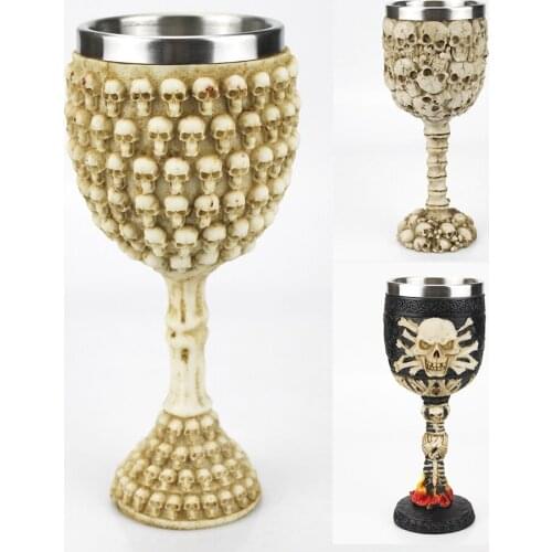 3D Gothic Wine Goblet Style Contain Skull Viking Gear Death Unicorn Metal& Resin Wine Glass BEST Halloween Gifts Bar Drinkware