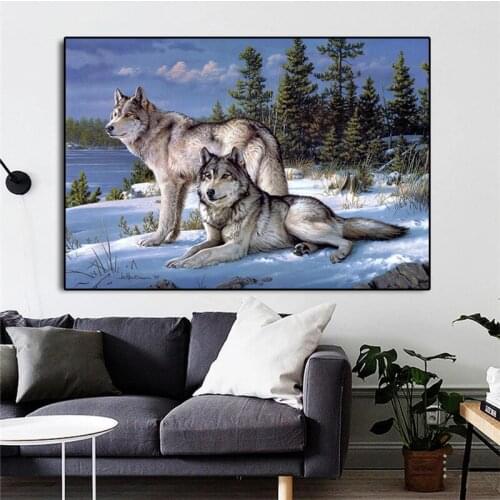 Diamond Painting Wolf In The Snow Full Square/round 5d Diy Diamond Embroidery Mosaic Kit Cross Stitch Animal Home Decoration