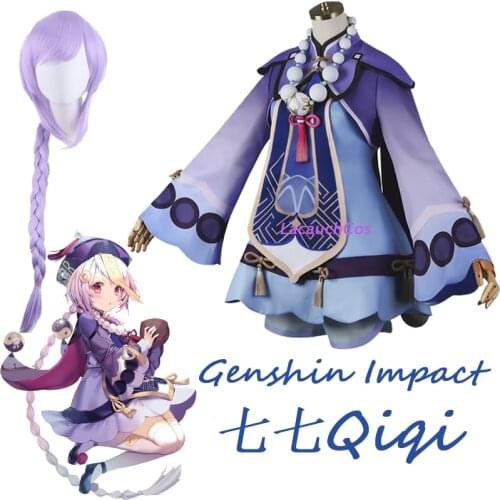 Genshin Qiqi Cosplay Costume Skirt Genshin Impact Zombie Girl Dress Top Pants Wig Anime Accessories Suit Halloween Anime clothes