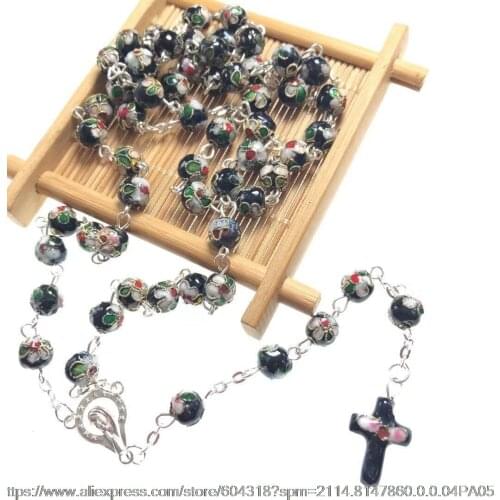 Free shipping beautiful cloisonne rosary necklace/religious cloisonne necklace special offer(4color available)