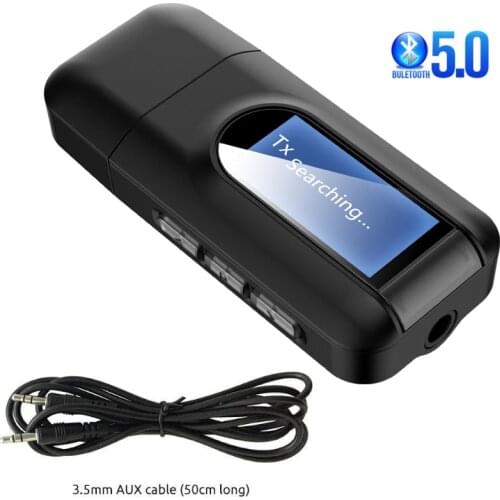 Bluetooth 5.0 Audio Receiver Transmitter with 3.5mm LCD Screen 3.5 AUX Stereo USB Plug Bluetooth Adapter for Car PC TV Headset