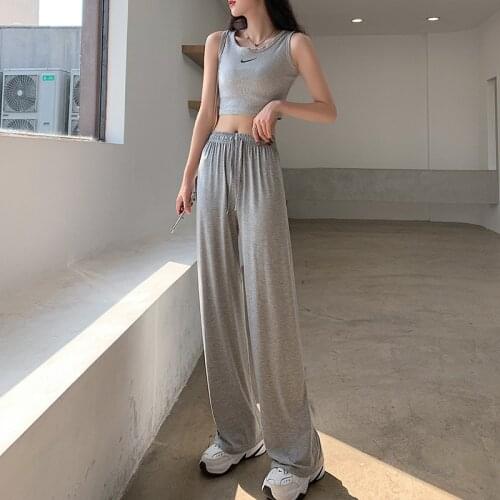 Summer Modal Women Pants Loose Casual Sports High Elastic Fitness Slim Running Tights Sportswear Wide Leg Trousers Clothing