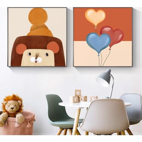 Nordic Cartoon Animal Canvas Paintings Colorful Posters and Prints Nursery Wall Picture for Living Room Kids' Bedroom Home Decor