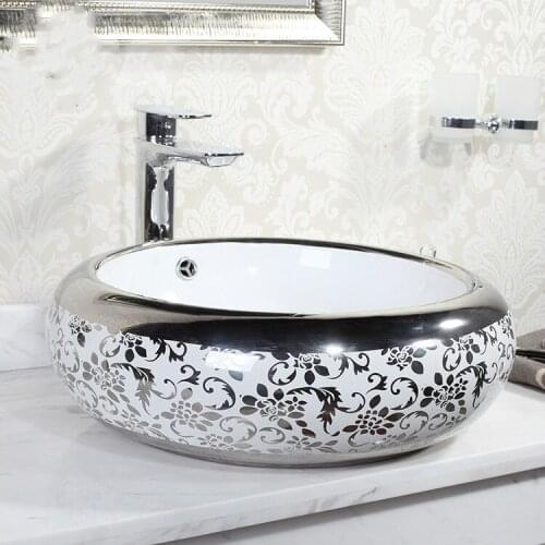 China Artistic Procelain Handmade Europe Vintage Lavabo Washbasin Ceramic Bathroom Sink Counter Top custom wash basin silver