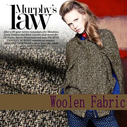 Coffee Color Yarn Dyed Woolen Tweed Fabric For Coat W1H56