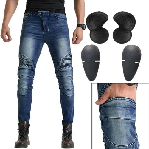 Korea sale Slim fit Men Riding Pants motorcycle Jeans Motorbike Trouser Knee Hip Pads Knight aged Hole scratch Jeans WF-17