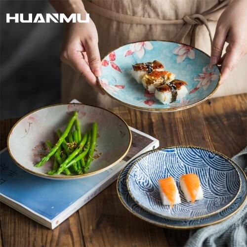 Round Creamic Plate Set Flower Printed Underglaze Porcelain Dinner Dishes 7 inch Tableware Dessert Plate Dinnerware Cake Plate