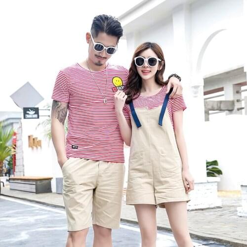 Summer Couples Striped T-shirt and Short Set Children Pure Cotton Clothes Brothers and Sisters Family Matching Outfit Fashion