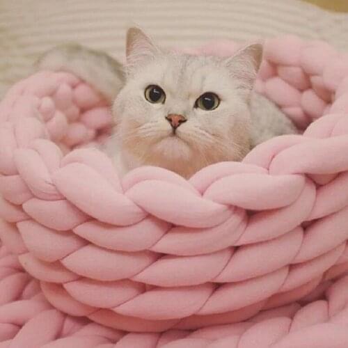 Fashion pet bed cat dog weave nest winter warm house cat Lounger soft cave kennel Cotton sleep blanket Washable pet supplies
