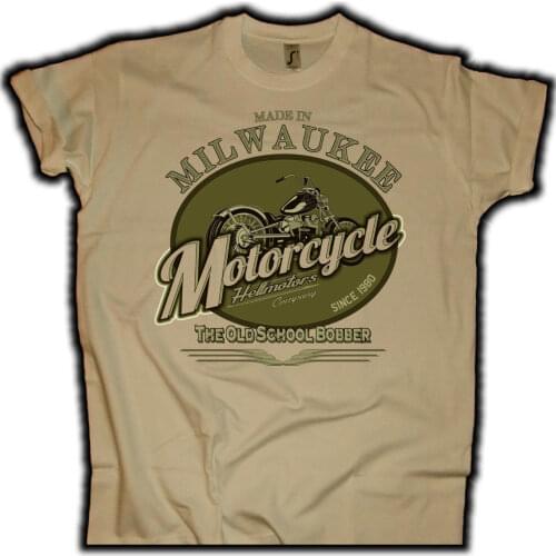 Fashion Men Shirt Free Shipping Biker T-Shirt Milwaukee Old School Pin Up Motorrad Custom Chopper Hot Rod V8 Neu Summer T-shirt