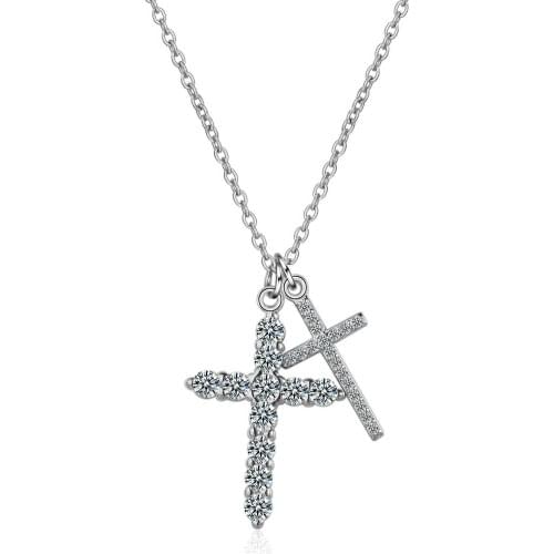 Utimtree Trendy Cross Cubic Zirconia Pave Party Necklaces Pendants For Women White/Yellow Gold Color Clavicle Chain Gifts