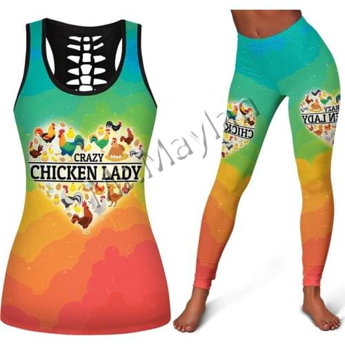Fashion Animal Crazy Chicken Lady Colorful Women Hipster Hollow Tanktop and Legging 3D Print Leisure Female Sexy Vest Style -318