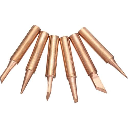 6pcs Copper 900M-T Lead Free Soldering Iron Tips Welding Tools Set For 936/937/938/969/8586/852D Solder Stations