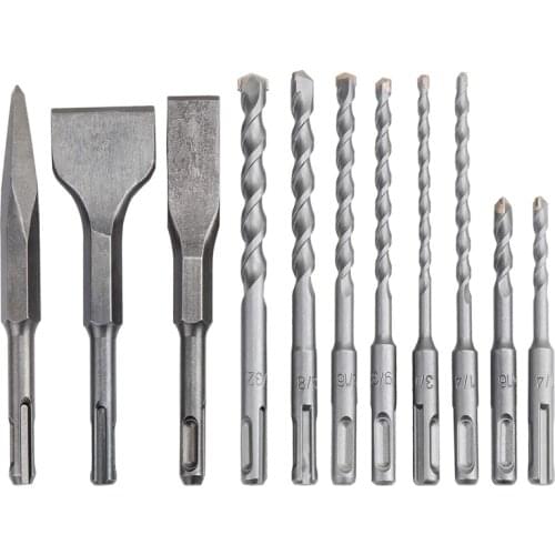 LBER 11PCS SDS Plus Drill and Chisel Set, SDS-Plus Rotary Hammer Drill Bit Set, Chisel Set,Carbide-Tipped Masonry Bit Set