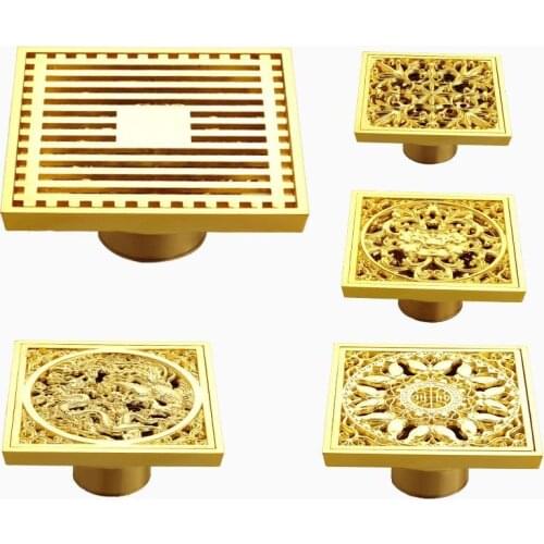 Floor Drains Square 10cm Shower Drain Brass Floor Drain Trap Waste Grate With Hair Strainer Bathroom Shower Accessories