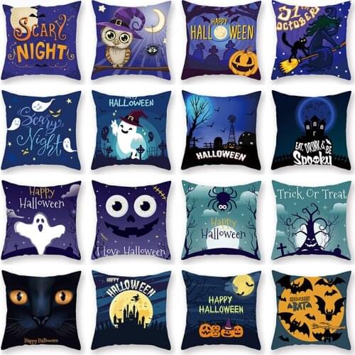 45cm Blue Halloween Pillowcase Scary Night Cushion Cover Trick Or Treat Witch Happy Halloween Party Decoractive For Home Sofa