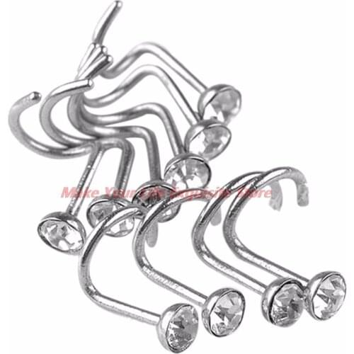 New 10Pcs/set Nose Studs Rings Rhinestone Hook Bone Bar Pin Piercing Women Jewelry White Color/Multicolor
