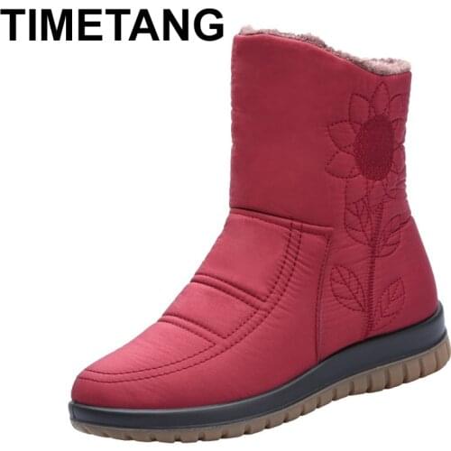 TIMETANGWomen boots 2019 new waterproof snow boots non-slip embroidered mother boots plus size flat women winter bootsE1456