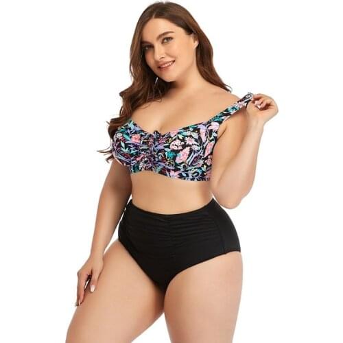 2021 New Fashion Ladies Swimsuit Feminine High Waist Printed Bikini Set Large Size Split Swimsuit Two-piece Set XXXXL