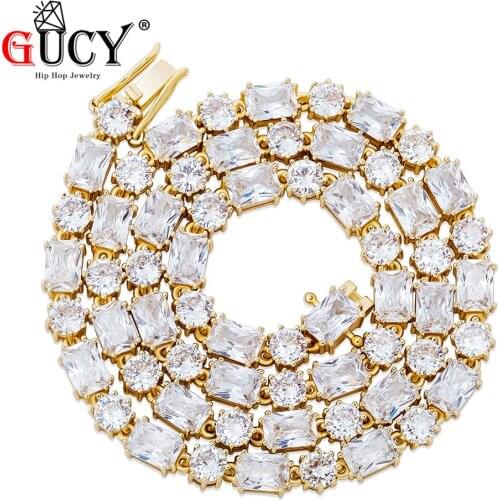 GUCY Iced Out necklace1 Row Round and Square Cubic Zirconia Tennis Chain Necklace Hip hop Jewelry Mens Women Necklace For Gift