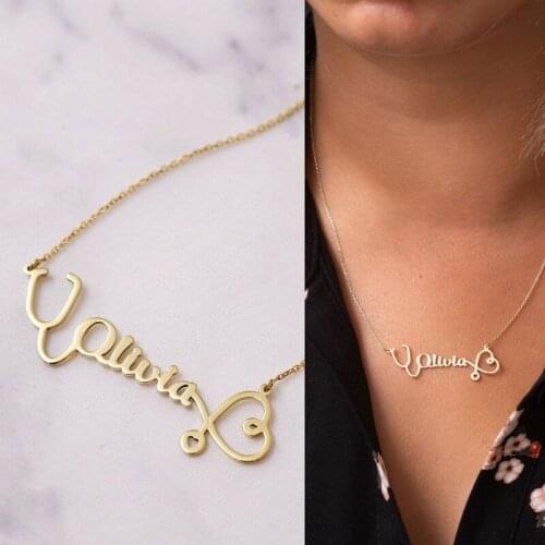Personalized Jewelry Customized Heart Necklace Pendant Custom Name Necklaces Doctor Gift