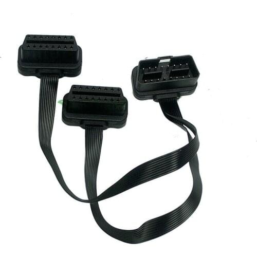 Flat+Thin 16Pin OBD 2 Extender OBD2 16 Pin ELM327 Male To Dual Female Y Splitter Elbow OBDII Extension Connector Cable