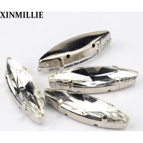 Factory promotion,Sew On big size 10*35mm 90Pcs/Lot marquise Crystal Fancy Stone with Claw Setting 4 holes garment accessories