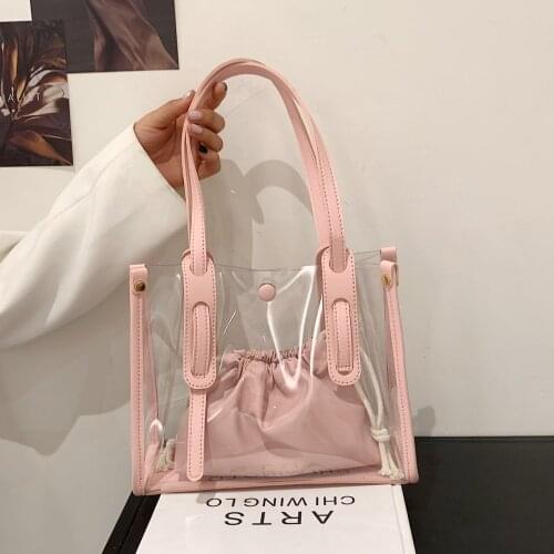 Transparent Bags Large Capacity Clear Son-Mother Travel Tote 2pcs Casual PVC Shoulder Bag Women Jelly Handbag 2021 New